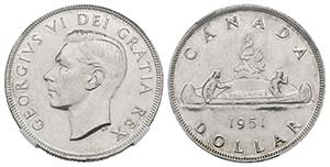 CANADA. 1 Dollar. 1951. (Km#46). ... 