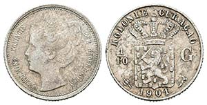 CURAÇAO. 1/10 Gulden. (Ar. 1,40g/15mm). ... 
