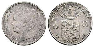 CURAÇAO. 1/10 Gulden. (Ar. 1,35g/15mm). ... 