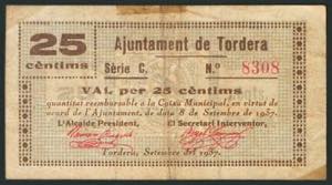 TORDERA (BARCELONA). 25 Céntimos. 8 de ... 