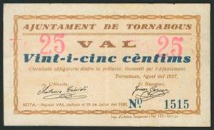 TORNABOUS (LERIDA). 25 Céntimos. Agosto ... 