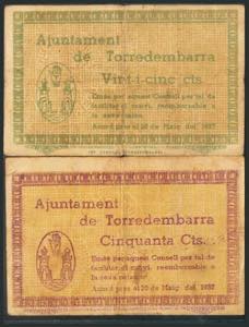 TORREDEMBARRA (TARRAGONA). 25 Céntimos y 50 ... 
