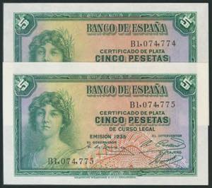 5 Pesetas. 1935. Pareja ... 