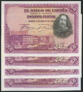 50 Pesetas. 15 de Agosto de 1928. 4 billetes ... 
