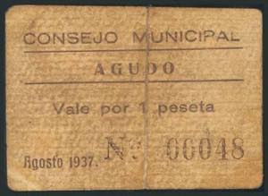 AGUDO (CIUDAD REAL). 1 Peseta. Agosto 1937. ... 