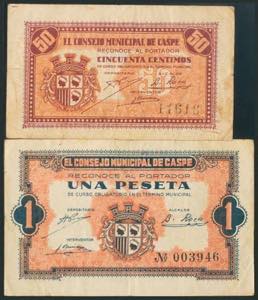 CASPE (ZARAGOZA). 50 Céntimos y 1 Peseta. ... 