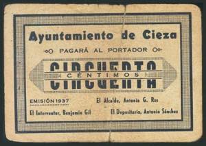 CIEZA (MURCIA). 50 Céntimos. (1937ca). ... 
