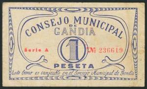 GANDIA (VALENCIA). 1 Peseta. 1937. ... 