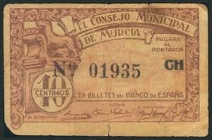 MURCIA. 10 Céntimos. (1937ca). Serie CH. ... 