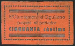 AGULLANA (GERONA). 50 Céntimos. (1938ca). ... 