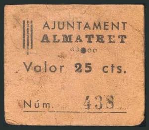 ALMATRET (LERIDA). 25 Céntimos. (1938ca). ... 
