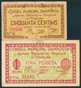 AMPOSTA (TARRAGONA). 50 Céntimos y 1 ... 