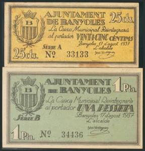BANYOLES (GERONA). 25 Céntimos y 1 Peseta. ... 