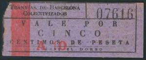 BARCELONA. 5 Céntimos. (1938ca). Tranvías ... 