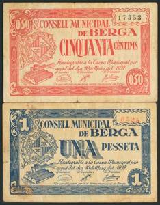 BERGA (BARCELONA). 50 Céntimos y 1 Peseta. ... 