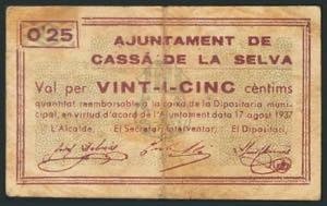 CASSA DE LA SELVA (GERONA). 25 Céntimos. 17 ... 