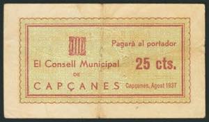 CAPCANES (TARRAGONA). 25 Céntimos. Agosto ... 