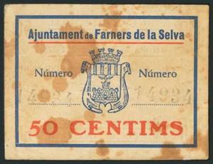 FARNES DE LA SELVA (GERONA). 50 Céntimos. 3 ... 