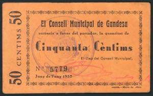GANDESA (TARRAGONA). 50 Céntimos. Junio ... 