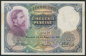 50 Pesetas. 25 de Abril de 1931. Sin serie. ... 