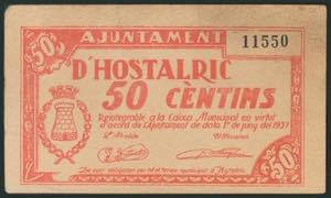 HOSTALRIC (GERONA). 50 Céntimos. Junio ... 