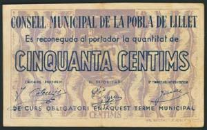 POBLA DE LILLET (BARCELONA). 50 Céntimos. ... 