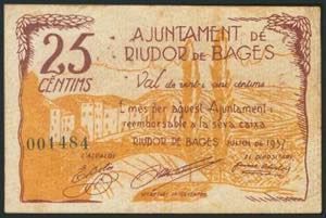 RUIDOR DE VALLES (BARCELONA). 25 Céntimos. ... 