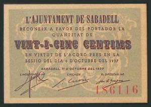 SABADELL (BARCELONA). 25 Céntimos. 11 de ... 