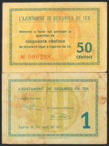 SEGURIES DE TER (GERONA). 50 Céntimos y 1 ... 
