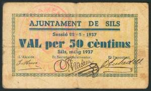 SILS (GERONA). 50 Céntimos. Mayo de 1937. ... 
