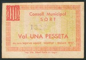 SORT (LERIDA). 1 Peseta. 1937. (González: ... 