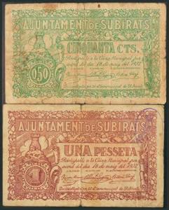 SUBIRATS (BARCELONA). 50 Céntimos y 1 ... 