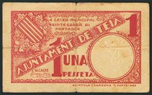 TEIA (BARCELONA). 1 Peseta. (1938ca). ... 