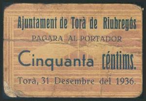TORA DE RIUBREGOS (LERIDA). 50 Céntimos. 31 ... 