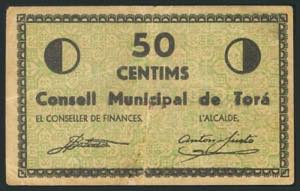 TORA DE RIUBREGOS (LERIDA). 50 Céntimos. ... 