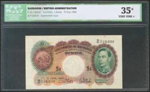 BARBADOS. 1 Dollar. 1 June 1943. (Pick: 2b). ... 