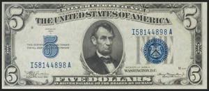 USA. 5 Dollars. Siver Certificate Note. ... 