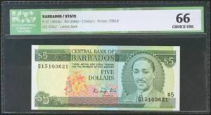 BARBADOS. 5 Dollars. 1986. (Pick: 37). ICG66.