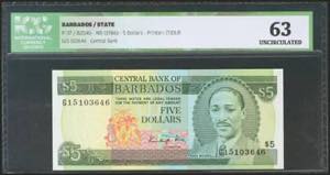 BARBADOS. 5 Dollars. 1986. (Pick: 37). ICG63.