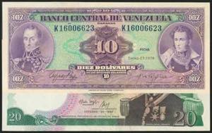 VENEZUELA. Set of 2 banknotes of 10 and 20 ... 