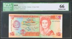 BELIZE. 5 Dollars. 1 June 1991. (Pick: 53b). ... 
