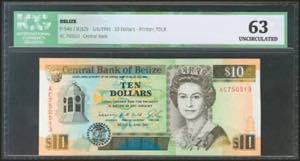 BELIZE. 10 Dollars. 1 June 1991. (Pick: ... 