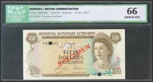 BERMUDA. 50 Dollars. 1 April 1978. Specimen. ... 