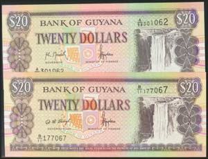 BRITISH GUIANA. Set of two banknotes of 20 ... 