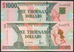 BRITISH GUIANA. Set of two banknotes of 1000 ... 