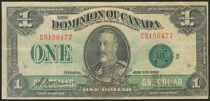 CANADA. 1 Dollar. 2 July 1923. Green seal. ... 