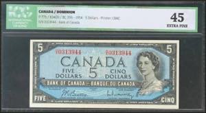 CANADA. 5 Dollars. 1954 . (Pick: ... 