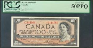 CANADA. 100 Dollars. 1954. (Pick: 82c). ... 