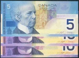CANADA. Set of 3 banknotes, issued in 2001 ... 