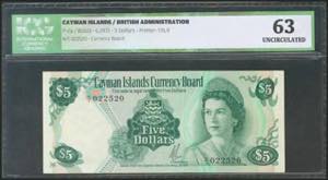 CAYMAN ISLANDS. 5 Dollars. 1971. (Pick: 2a). ... 